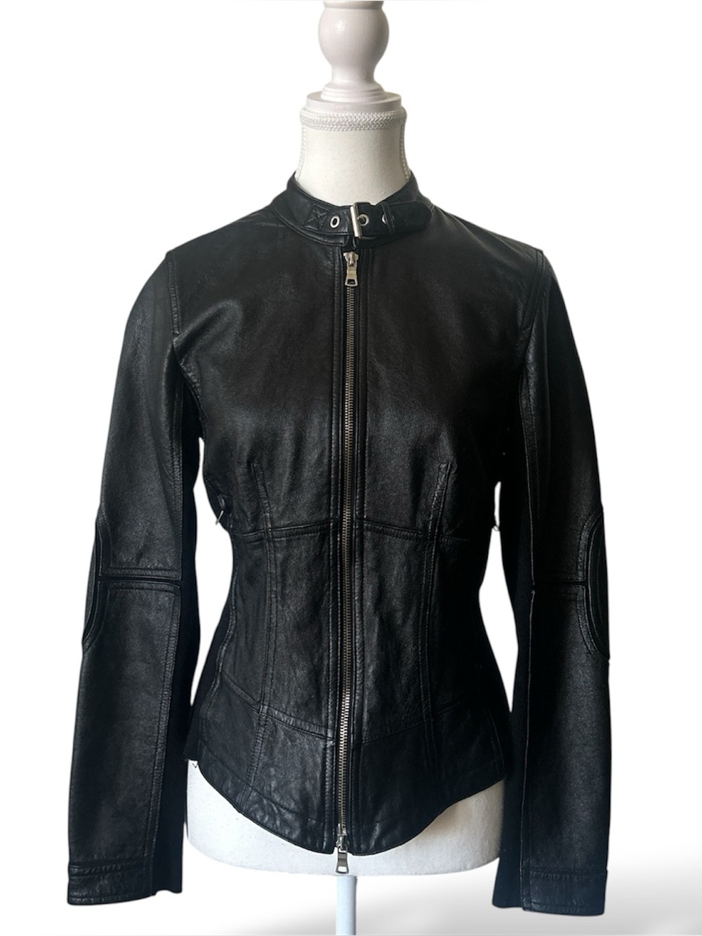 Y2K Grunge “INC” Black Biker Bomber Style Leather Zip-up Jacket